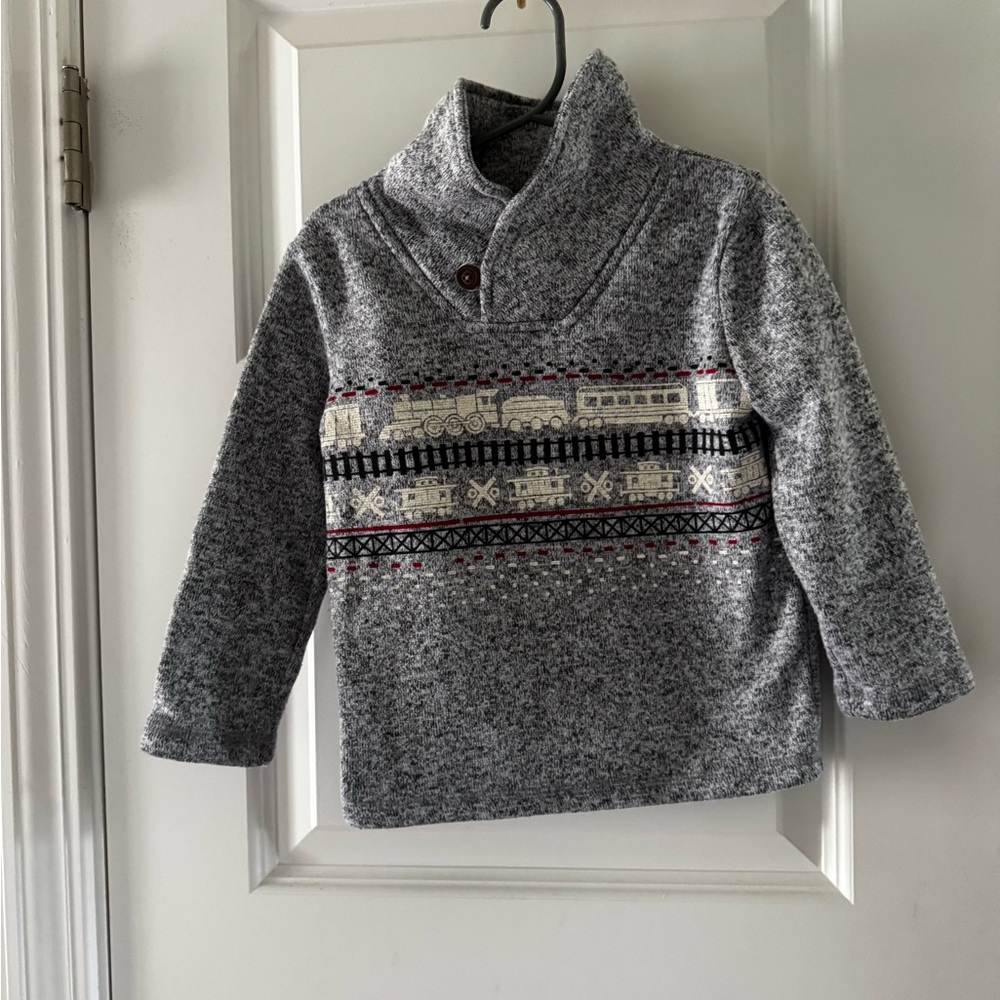 Gray Kids' Sweater with Train Design